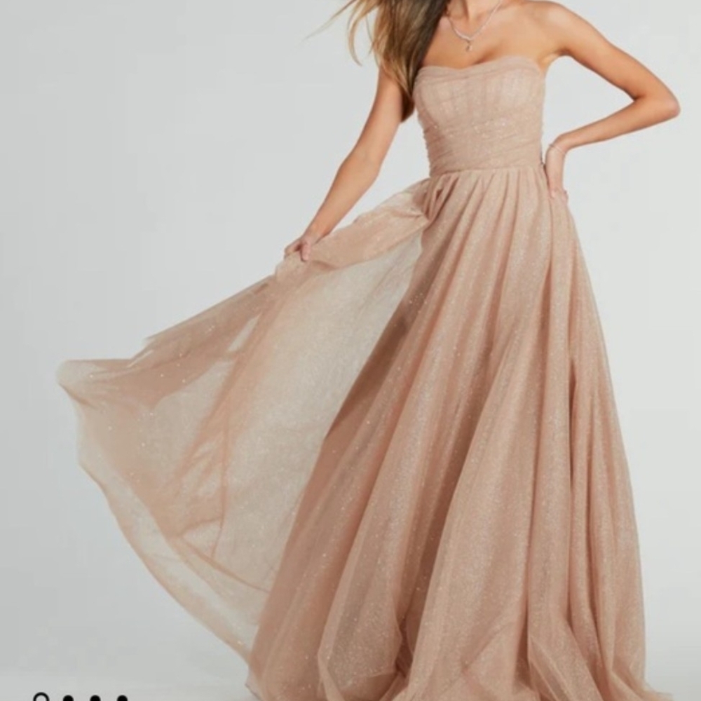 Windsor Strapless Glitter Gown in Champagne